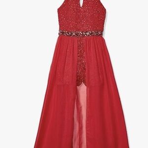 Elegant Red Sparkle Kids Formal Dress